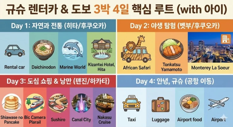 3박 4일 총 여행일정 순서대로 핵심만 그림으로 표현한 사진