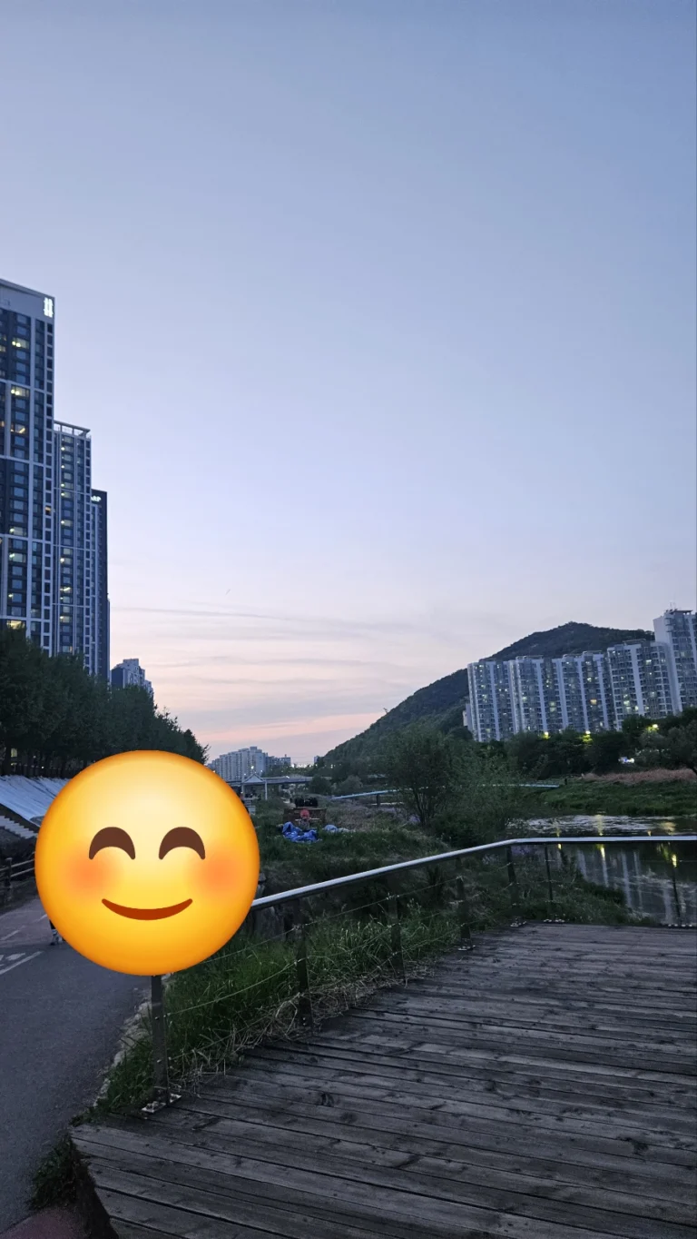 안양천 산책로를 하늘을 배경으로 촬영한 사진